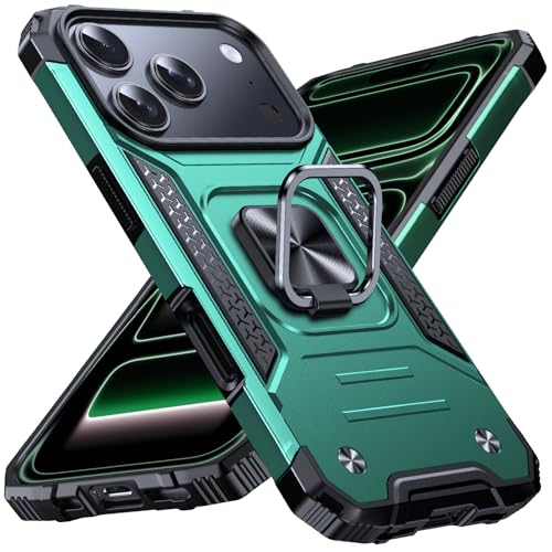 Image of Anqrp Heavy Duty Case for iPhone 17 Pro Case with Enhanced Ring Holder Grip Stand, Military Grade Shockproof Rugged Drop Protective Silicone Hard Slim iPhone 17 Pro Phone Case Cover,Forest Green