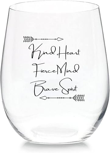 Kind Heart Fierce Mind Brave Spirit Copa de vino sin tallo de 11 onzas de cerveza, whisky, vasos de vino, cristalería roja y blanca, divertidas