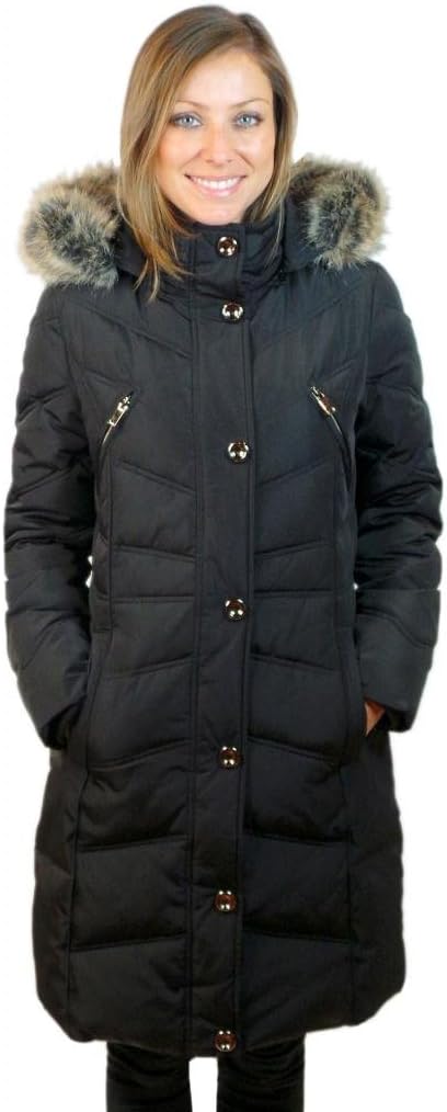 Sophie Madison Women's Junior Fit Long Coat with Faux Fur Trim Detachable Hood