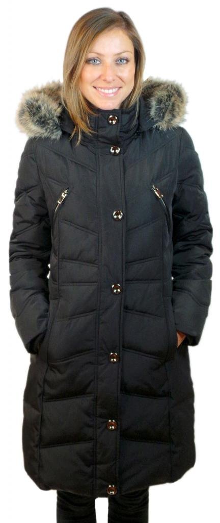 Sophie Madison Women's Junior Fit Long Coat with Faux Fur Trim Detachable Hood