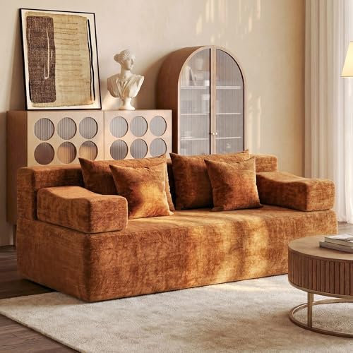 Image of MONVANE 70 inch Modular Sectional Sofa, Boneless Loveseat, Orange