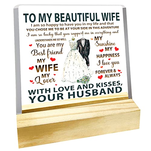 Birthday Gift For Wife From Husband,To My Beautiful Wife Acrylic Plaque Desk Decorative Sign For Home Bedroom Office,Romantic Desk Decor For Wife,Marriage Gifts For Wife,Romantic Gifts For Wife #TOP8