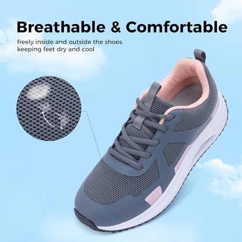 Womens Walking Shoes Orthotic Plantar Fasciitis Tennis Athletic Sneakers with Arch Support for Foot Pain Relief All Day Standing GreyPink US 8.53