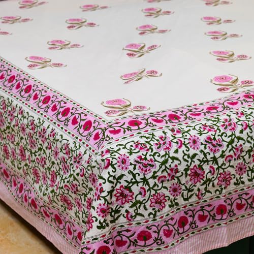Drap plat floral en coton imprimé main violet pour lit King Size