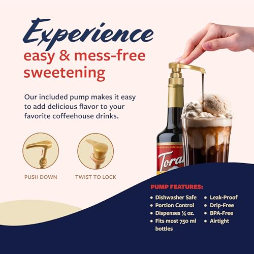 Image of Torani Classic Root Beer Syrup for Drinks, Flavoring for Soda, Floats, and Shakes, Glass Bottle with Pump Included, 25.4 Fl Oz