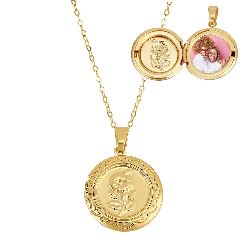 18K Real Gold Plated Circular Photo Memory Locket Pendant Necklace With Chain Valentine Gift For Women And Girls (NK0992) 1 Piece Only-image-48