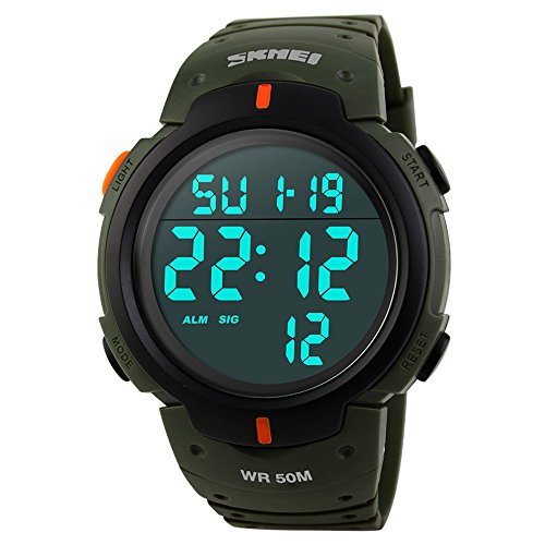 SKMEI Men Digital LED Waterproof Military Sport Quartz Wrist Watch (army green)