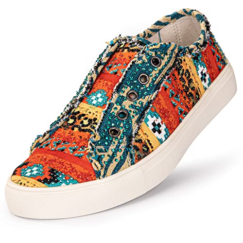 Montana West Women's Rhinestone Sneakers Casual Loafers Slip On Walking Shoes Art Ethnics Painted Travel Shoes 900-S034Bl-8 #TOP10