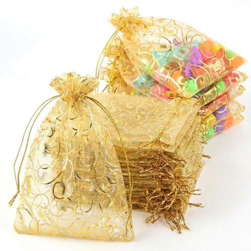 Silkfly 300 Pcs Organza Bags 4x6 Inch Bulk Small Mesh Gift Bag, Gold