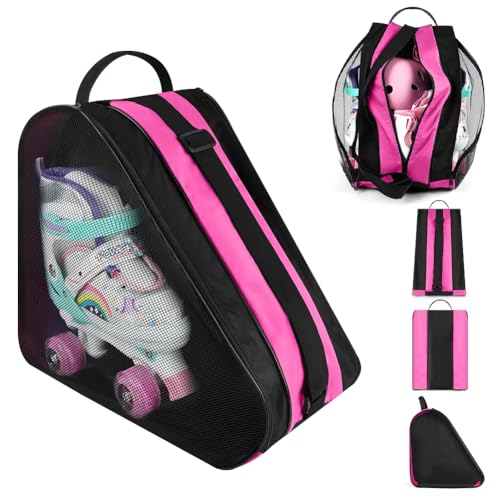 flintronic Roller Skate Bag, Ice Skates Storage Bag Unisex, Breathable Figure Skating Shoes Carry Bags, with Adjustable Shoulder Strap and Top Handle, for Storage Ice Skating Accessories (Pink)