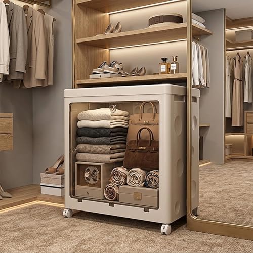 Image of The Artment Medium Origami Box Foldable Storage Organizer with Wheels, Transparent Front Panel, Space Saving PP Plastic Storage Bin for Toys, Clothes, Books, Kids Room, Home