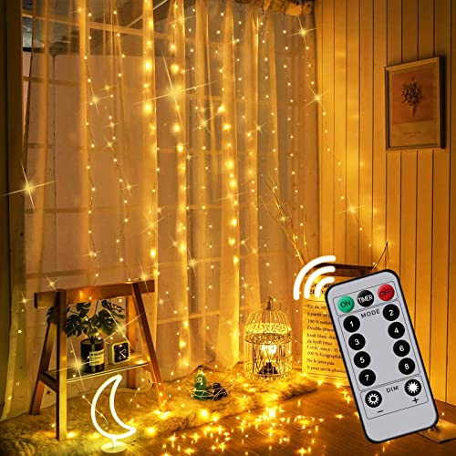 VEHHE カーテンライト 3mx3m イルミネーションライト 300LED 8モード フェアリーライト リモコン付き 8種類の照明モード USB電源 イルミネーション IP44防水 クリスマス/結婚式/誕生日/パーティー