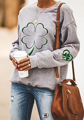 Image of Womens St. Patrick Day Lucky Clover Sweatershirt Crew Neck Long Sleeve Blouse Graphics Tie Dye Pullover