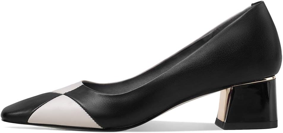 TinaCus Genuine Leather Women's Square Toe Handmade Comfortable Low Chunky Heel Slip On Assorted Color Pump Shoes