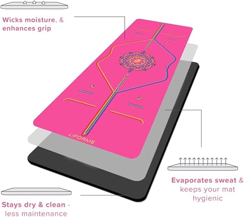 Miniatura 5 de Liforme Esterilla de yoga de viaje  Sistema de alineación patentado, agarre guerrero, antideslizante, ecológico, ultraligero y resistente al sudor,
