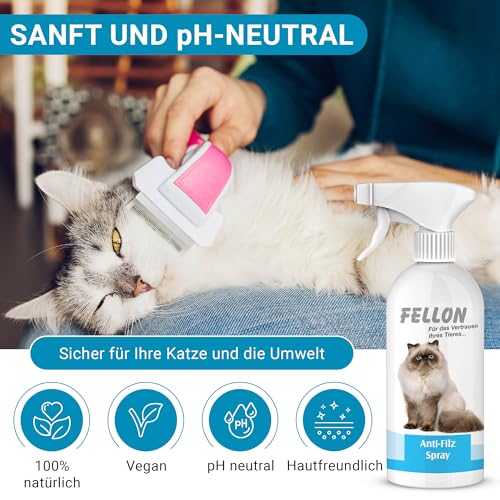 Fellon Anti-Filz für Katzen | Entfilzungsspray 500 ml | pH-neutral | Fellpflege für seidigen Glanz & leichte Kämmbarkeit | für alle Katzenrassen & Allergiker | Dermatologisch getestet