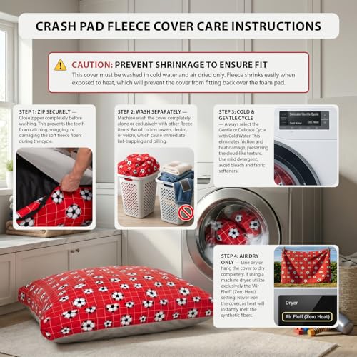 Image of Matini Home Sensory Crash Pad - Non Slip Bottom, Soft Fabric Sensory Pads, Landing Mat for Jumping, Relaxing & Play - 48 inch x 48 inch, Red Soccer Ball
