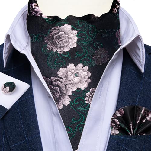 Image of DiBanGu Silk Woven Ascot Cravat with Pocket Square Set for Men | Paisley Ascot,Wrinkle-Resistant,Silky Smooth,Easy to Match,Cufflinks,Tie Ring,Wedding,Ceremonies,Party Occasions,Banquet