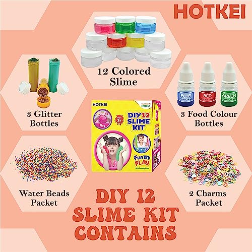 Image of HOTKEI (12 Mix Slime kit) Multicolor Fruit Scented DIY Magic Toy Slimy Clay Gel Jelly Putty Set kit Toys for Boys Girls Kids Slime with Glitter| Charms | Beads Set Toys