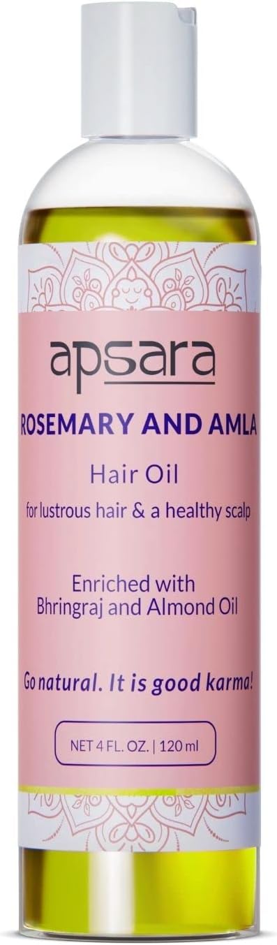 Rosemary & Amla Hair Oil. Great for Dry, Frizzy Hair. Promotes Healthy Scalp and a Shiny Head of Hair. Made with Pure Ayurvedic Essential Oils and Herbal Oils. Natural Ingredients Known to Keep Hair and Scalp Problem Free. 4 Oz.