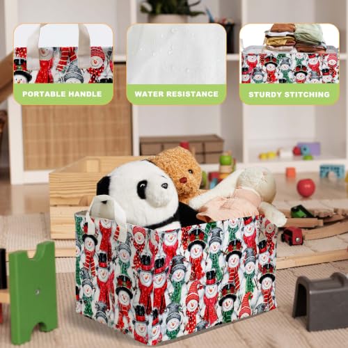 Image of Christmas Red Green Snowman Storage Baskets, Empty Christmas Gift Baskets, Holiday Home Decor, Large Square Waterproof Canvas Laundry Hamper With PE Coating, Foldable Toy & Clothes Bins for Bedroom