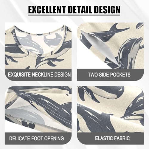 ALAZA Dolphin Fish Retro Pajamas Short Sleeve 2 Piece Sleepwear Top and Bottom Pajama Set Unisex4