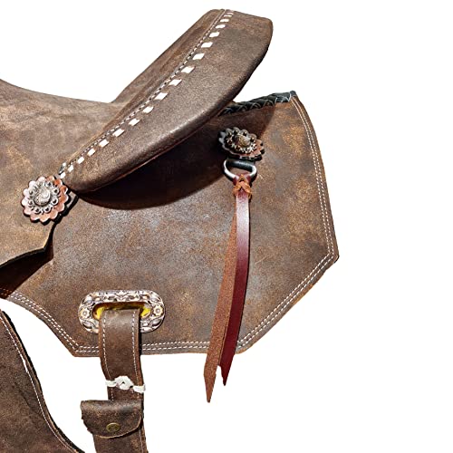 Deen, Enterprises Premium Leather Western Barrel Racing Horse Saddle Tack Size 14" To 16" Inch Seat Matching Headstall, Breast Collar, & Reins (16" Inches Seat, Rough Out) #TOP6