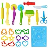 QingWing 22 Stück Knetwerkzeug Knete Zubehör, knetzubehör mit Silikonmatte, Nudelholz, Ausstechformen, knete Zubehör Play Doh, Mehrfarbig Pädagogisches Spielzeug, knetzubehör ab 3 Jahre