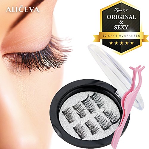 [TYPE1,2] Dual Magnetic 2 Styles 3D Eyelashes - Premium False Eyelash Extension Set Natural Look - Magnetic Eyelashes (8 piece) + 1 Iron Plate Case + 1 Eyelash Tweezers [Original & Sexy]