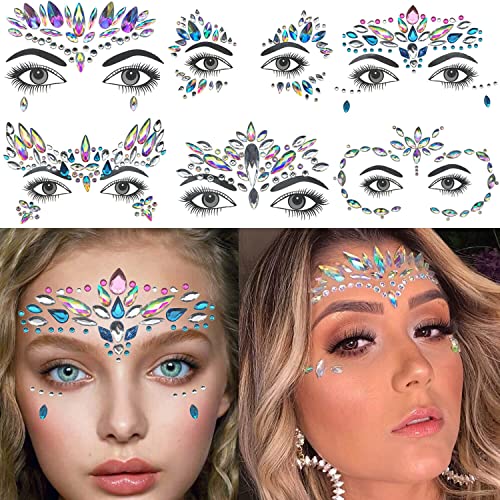 GLARYYEARS Face Gems, 10-Pack Halloween Face Jewels Temporary Tattoo Stickers, Face Jewelry Rhinestones Diamonds Crystals - Image 2