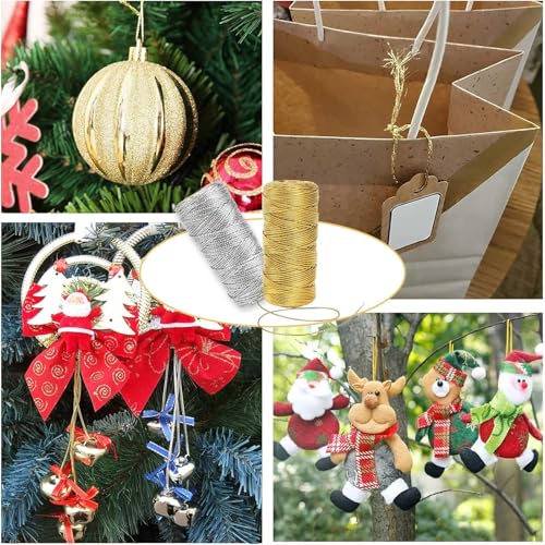 2 Rollen Gold und Silber Metallic Schnur, Insgesamt 200 Meter, 1.5mm Goldene Kordel, für Geschenkverpackung, Etikettendraht, DIY-Bastelarbeiten