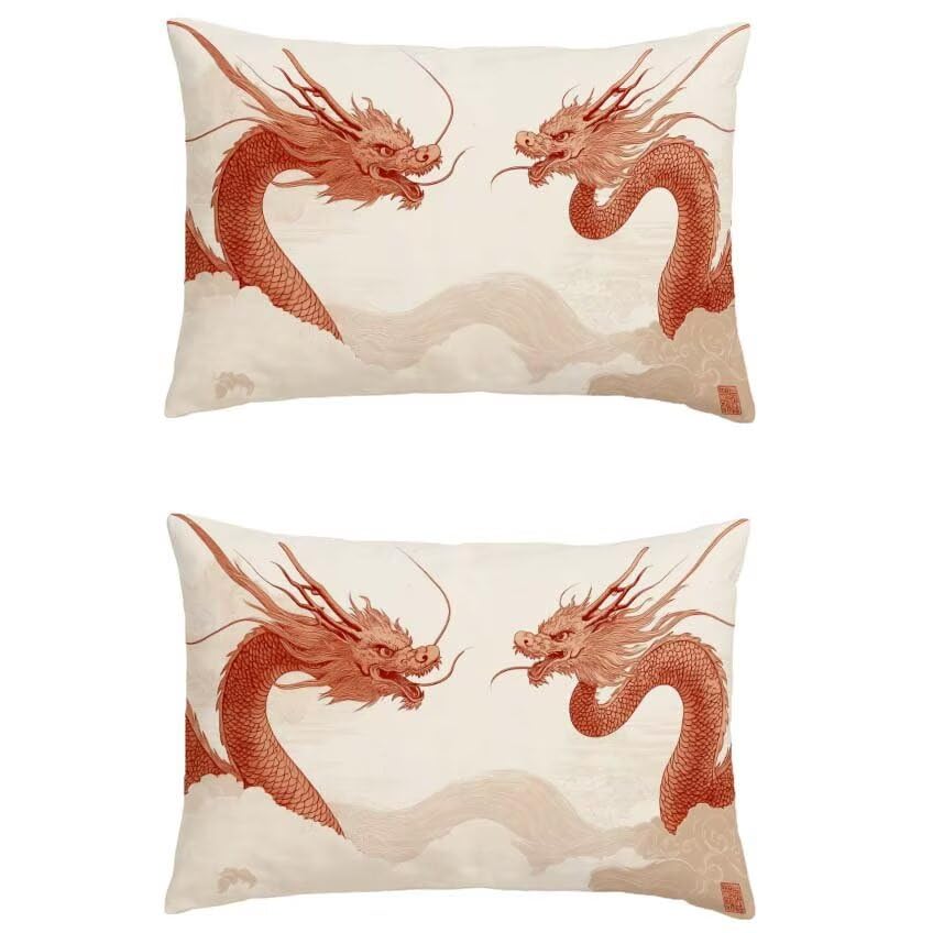 Housse coussin rectangle rouge dragon imperméable déco maison 60x90
