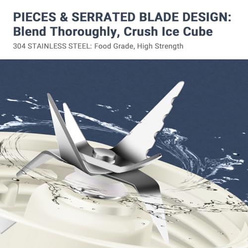 Personal Blender, Roter Mond Powerful Smoothie Blender with 2 Portable Bottle 2 Speed Control & Pulse Function 6 Stainless Steel Blades, BPA Free (Cream) - Image 3