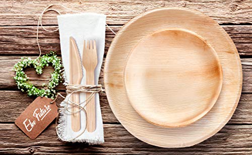 Eko Future 120 Pack Round Disposable Palm Leaf Plates Set - 40 Plates 7-10" 40 Forks 40 Knives - Biodegradable & Compostable - Bamboo Plates Disposable Like - Perfect Bbqs Camping Party #TOP4