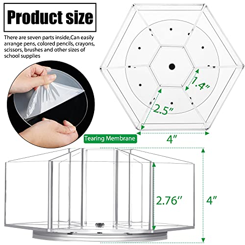 Zonon Rotating Pen Holder 360 Degree Rotatable Art Supply Organizer With 7 Compartments, School Supplies Organizer Acrylic Hexagon Pen Cup For Home Office School #TOP1