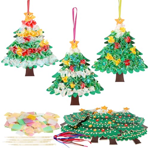 Mezoom MEZOOM-LD202309011D 12Pcs Christmas Craft Set For Kid Creative Xmas Tree Poke Art Toy Make Your Own Christmas Tree Poking Art Crafts Kit With Fabric cover