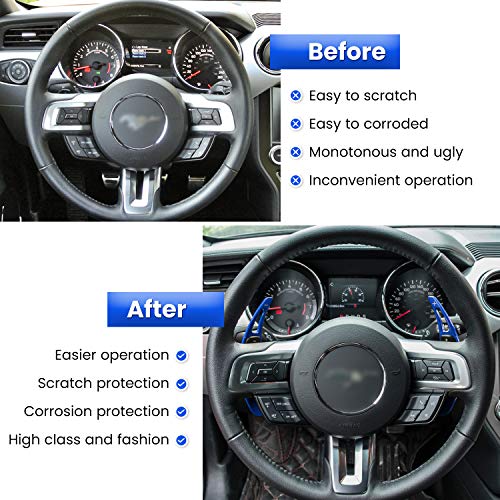 Image of E-cowlboy Steering Wheel Shift Paddle Extended Shifter Trim Cover for Ford Mustang 2015 2016 2017 2018 2019 2020 2021 2022 2023 Interior Decoration Accessories Aluminum Alloy (Blue 2PCS)