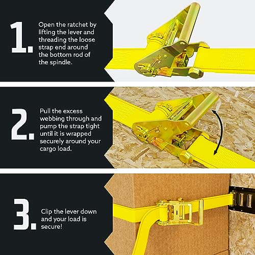 DC Cargo Mall E Track Ratchet Straps Cargo Tie-Downs, (Pack of 20) 2 x 12 Heavy Duty Yellow Tie-Down Rachet Straps, Strong Ratchet Strap, E Track Spring Fittings, Tie Down Motorcycle by DC Cargo Mall - Image 5