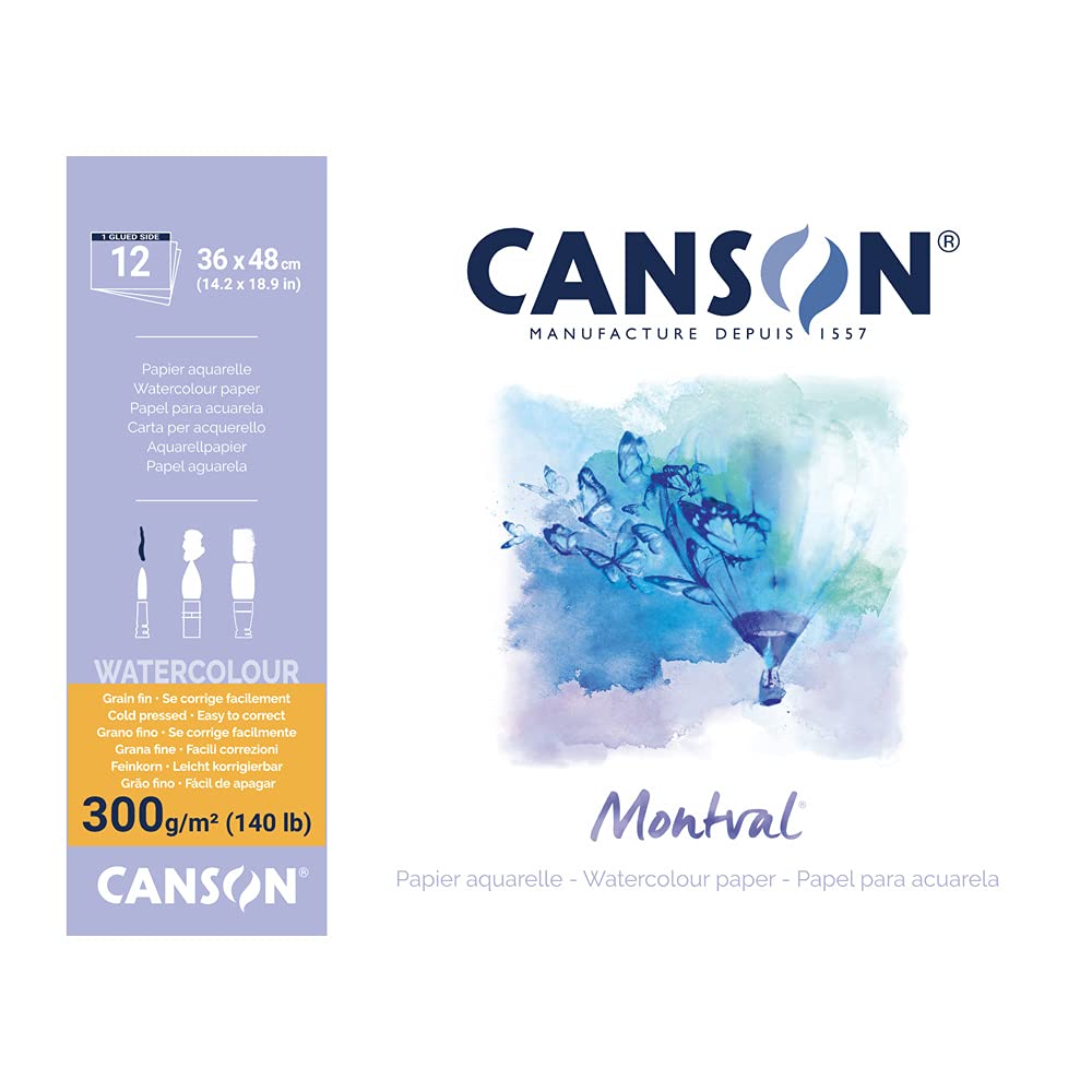 Lot de 5 Bloc 12 feuilles Montval® (collées 1 côté) 36x48 300g/m², grain fin blanc naturel