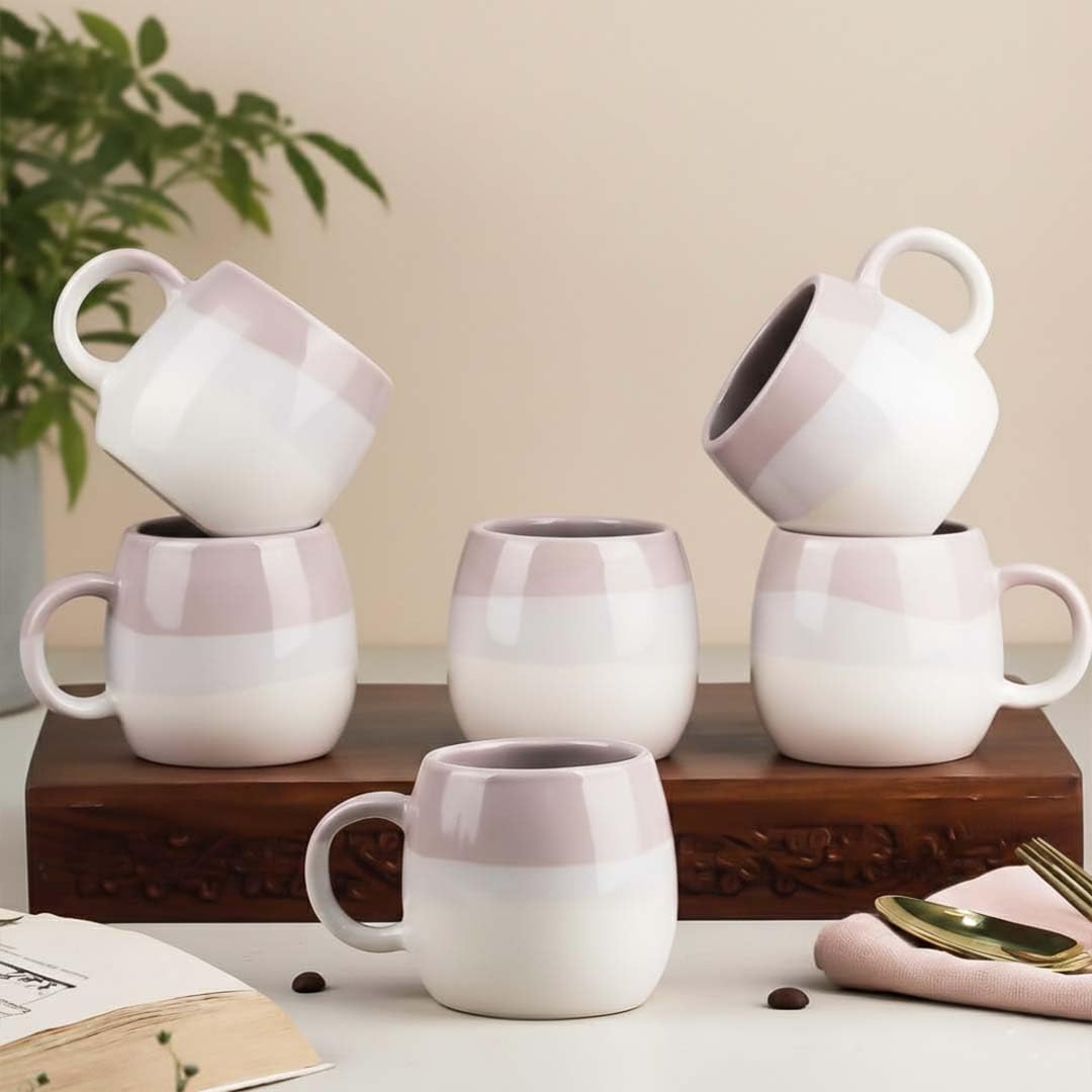 Ovule Tuscany Cup Set of 6 for Tea, Small Coffee Chai Serving Cups Microwave Safe Ideal Gifts for Anniversary, Housewarming Parties | Diwali Gifts Set for Family and Friends 200 ML