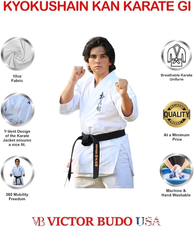 10oz Kyokushin Kan Karate Unifrom Kids gi & Adult Martial Arts uniform Unisex Karate Gi White Color Size 0-8