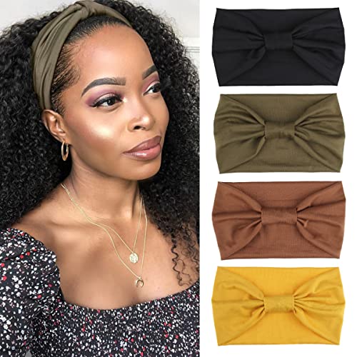 Image of Kachanaa 4 Pack Wide Headbands for Women - Non-Slip Soft Elastic Wide Headbands Ideal for Yoga, Workouts, and Hair Accessories