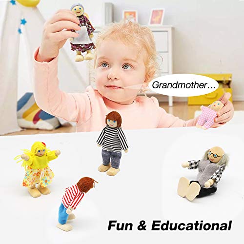 Wagoog Puppenhaus Puppenfamilie Set - Holz 7 Personen Figuren Puppen Spielset für Puppenhaus Familie Zubehör Kinder… – Bild 5