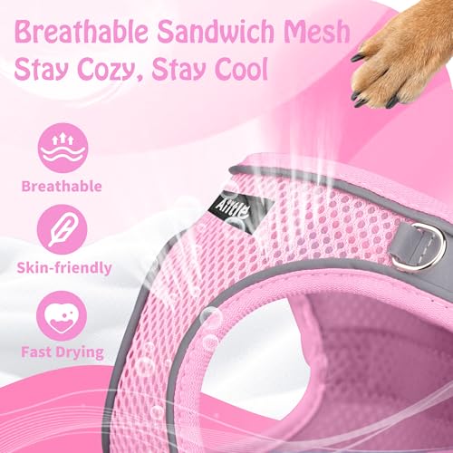 Image of AIITLE Step in Dog Harness and Leash Set - No Pull Escape Proof Vest Harnesses with Soft Mesh and Reflective Bands, Adjustable Pet Outdoor Harnesses for Small and Medium Dogs Pink M