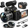 Cámaras digitales 8K 64MP para fotografía, zoom 16X y micrófono, negro | Pantalla giratoria de 180°, 2 baterías, tarjeta TF de 32GB, WiFi, kit de lentes gran angular y macro, para vlogs y viajes 2