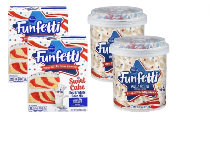 Pillsbury Funfetti Red & White Swirl Cake Mix & Vanilla Frosting, Makes 48 Cupcakes, 61.7 Ounces