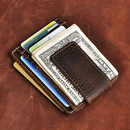 Image of Le'aokuu Genuine Leather Magnet Money Clip Credit Card Case Holder Slim Wallet