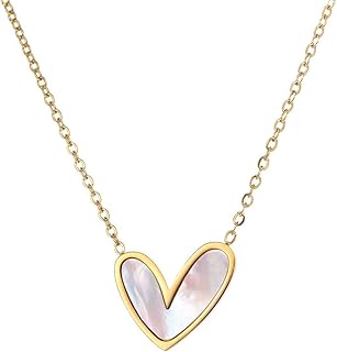 سلسلة بدلاية ذهبية أنيقة على شكل قلب مع مينا بلون أبيض وسلسلة بنمط حلقات