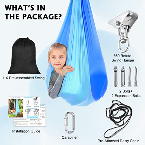 Kaboer Cuddle Sensory Swing,Indoor Therapy Swing Double-Layer Hammock Swings With 360° Swivel Hanger For Kids&Adults To Play&Calm,Hanging Therapy Swing For With Sensory Needs,Max Weight 200Lbs,Blue #TOP1