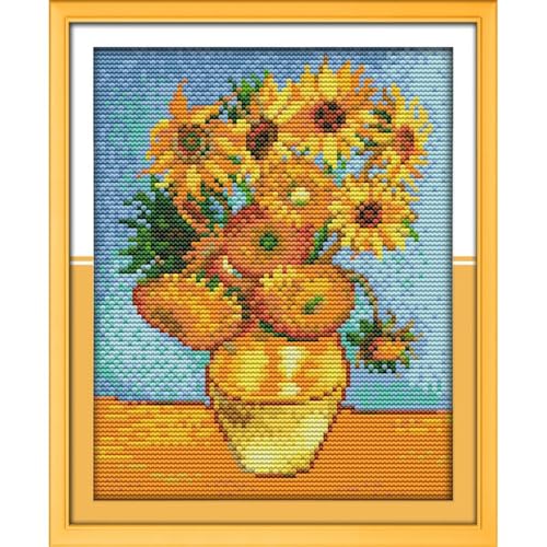 Image of JOYSEWING Van Gogh's Sunflower Printed Pattern Stamped Cross Stitch for Adult Counted Embroidery Kits for Beginners Handmade kit DIY Home Decor(Van Gogh's Sunflower Painting(11CT) 9.45 x12.60 inch)